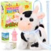 image:imageTagitary Plush Cat and Cow Toys Interactive Electronic Cow amp Cat Small 2 Pack Brown White Black Gray Cotton Plush Soft Fabric 2 AA Batteries Required